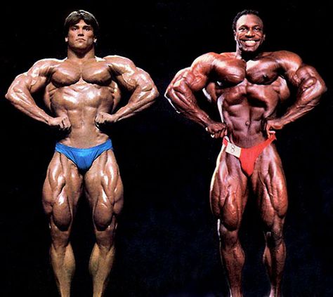 Lee Haney and Jeff King Lee Haney, Vintage Muscle Men, Old Bodybuilder, Arnold Schwarzenegger Bodybuilding, Schwarzenegger Bodybuilding, Joe Weider, Ronnie Coleman, Workout Splits, Vintage Muscle