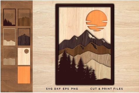 Layered Landscape, Mountain Svg, Glowforge Ideas, Mountain Silhouette, Paper Cut Design, 3d Cnc, Layered Art, Laser Cut Ideas, Laser Engraved Ideas