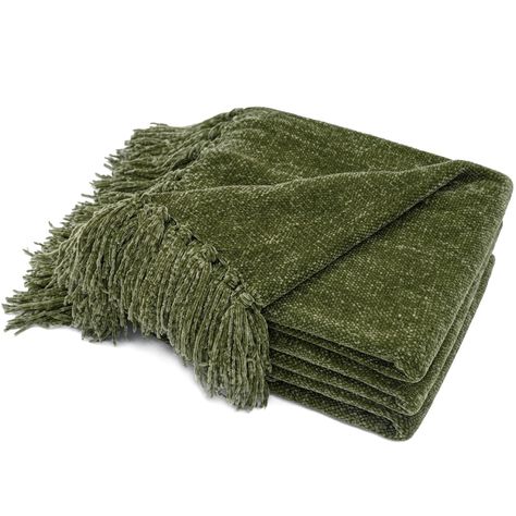 PRICES MAY VARY. SUPER SOFT & COMFY-This 50 x 60 inches chenille throw blanket is made of 100% breathable polyester, silky touching, super soft, breathable, lightweight but warm, wrinkle and fade resistant. Keep you cozy, no fuzz balls. DURABLE & STYLISH- Superior woven workmanship in very good construction, which is no shedding and won't lose shape or connection. The stylish tassel makes this beautiful throw blanket a great home decoration for sofa, couch and bed. VERSATILE & COZY- This solid c Blanket With Fringe, Bed Living Room, Green Throw Blanket, Chenille Blanket, Green Blanket, Cozy Sofa, Chenille Throw, Knit Throw Blanket, Lightweight Blanket