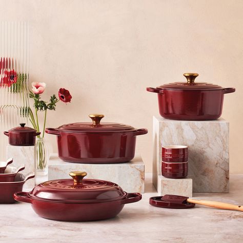 Le Creuset Colors, Le Creuset Cast Iron, Gold Knobs, Le Creuset Stoneware, Iron Cookware, Ladles, Flat Shapes, Cast Iron Cookware, Casserole Dish