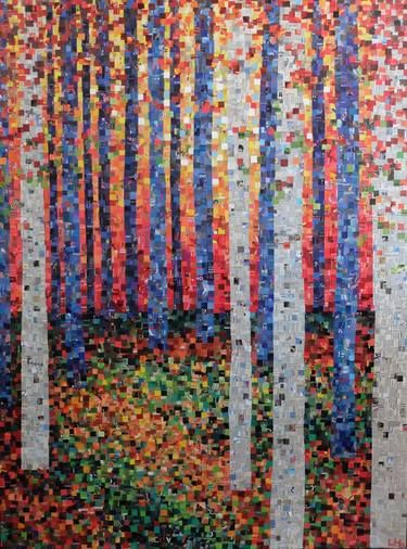 Hoch Collage For Sale | Saatchi Art Impressionism Collage, Mosaic Artwork Ideas, Landscape Collage Art, Collage Landscapes, Crochet Trees, Forest Collage, Landscape Collage, Tree Collage, Collage Landscape