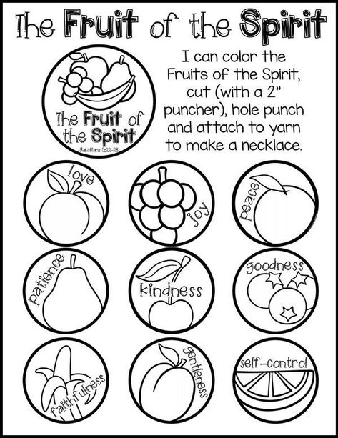 Fruit Of The Spirit Necklace, Preschool Bible Activities, Kids Church Lessons, Preschool Bible Lessons, Kids Sunday School Lessons, Children's Church Crafts, The Fruit Of The Spirit, Bible Activities For Kids, Bible Story Crafts