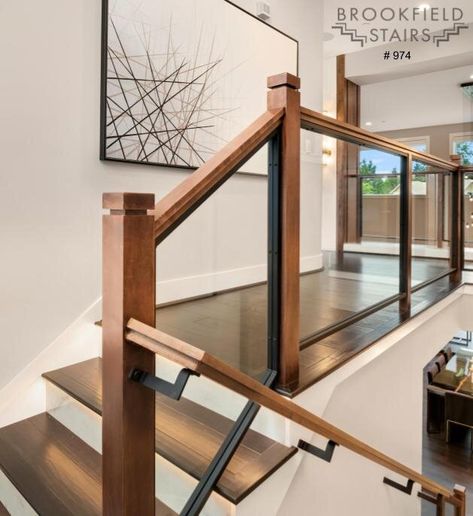 Glass Railing With Wooden Handrail, Glass Railing Indoor, Wooden Glass Railings For Stairs, Wooden Balustrade, Glass Staircase Railing, Wooden Handrail, Wood Railings For Stairs, Glass Railing Stairs, Indoor Railing