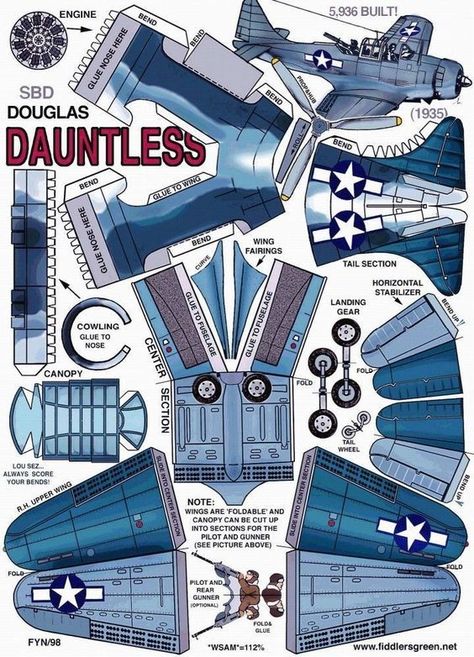 feu Sbd Dauntless, Paper Models House, Paper Aeroplane, Paper Airplane Models, Airplane Crafts, Paper Aircraft, Free Paper Models, Instruções Origami, Ww2 Planes