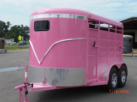 Pink trailer.......look @Kourtney Burns its our trailer!! lol Pig Trailer, Horse Trailer Bar, Pink Trailer, Trailer Bar, Horse Riding Gear, Jumping Horses, Pink Horse, Pink Truck, Horse Stable