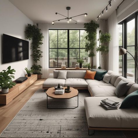 Living Room Tv Wall Minimalist, Comfy Sectional Sofa, On Wall Shelves, Living Room Comfy, Sectional Sofa Comfy, Cozy Modern Living Room, Room Comfy, Comfy Sectional, Room Decor Inspiration