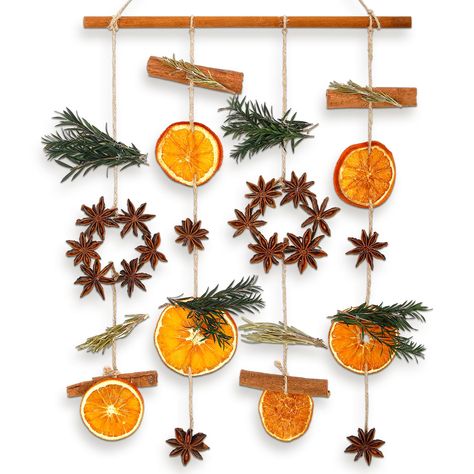 PRICES MAY VARY. Package Contents: package consists of 6 dehydrated orange slices, 16 star anise and 4 cinnamon sticks, 4 fir and 4 rosemary decorations as fixed ropes, the hanging macrame wall decoration will bring a touch of the outdoors and will be an ideal natural decoration for your party Scent of Festivity: despite being dried, the orange slices retain their wonderful, original fragrance, just hang them up and enjoy the festive aromas of orange, rosemary, cinnamon, and star anise Decorate Lemon Christmas Decorations, Hanging Pinecones Decorations, Homemade Orange Garland, Cinnamon Stick Decor, Recycled Holiday Decorations, Boho Christmas Room Decor, Assisted Living Christmas Decorations, Witchy Winter Decor, Biodegradable Christmas Ornaments