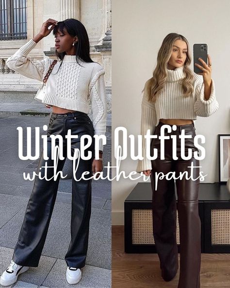 111 Leather Pants Outfit Ideas Trending For 2022 - ljanestyle Lose Leather Pants Outfit, Cropped Leather Pants Outfit Casual, Winter Outfit With Leather Pants, Casual Faux Leather Pants, Faux Leather Pants With Booties, Leather Look Pants Outfits, Relaxed Leather Pants Outfit, Leather Pant Looks, How To Style Black Leather Pants Dressy