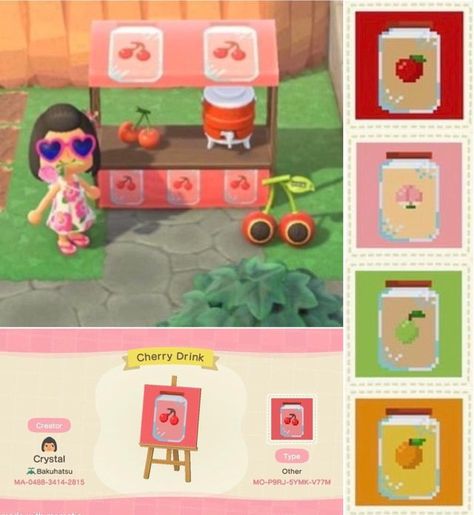 Animal Crossing Design Codes Makeup, Turtle Custom Design Animal Crossing, Animal Crossing Customizable Items, Animal Crossing Food Shelf Design, Daily Animal Crossing Tasks, Umbrella Template, Cherry Drink, Drink Stand, Bi Flag