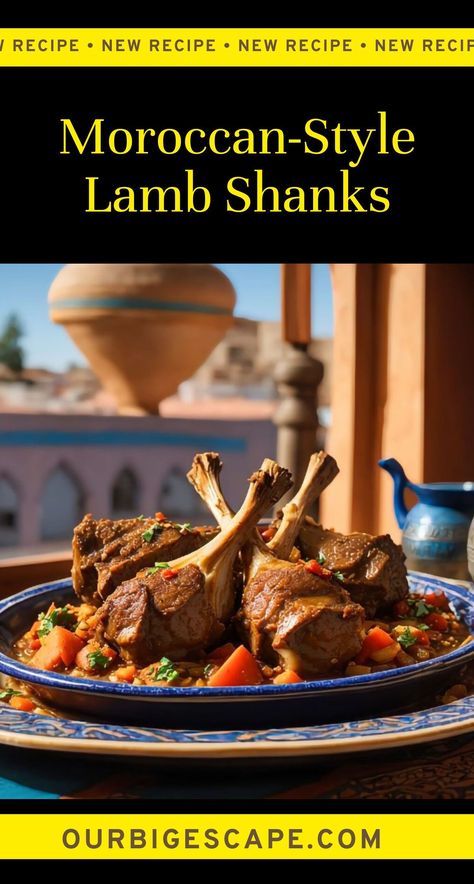 Moroccan-Style Lamb Shanks is a succulent and aromatic dish that showcases the rich flavors of Moroccan cuisine. The lamb shanks are marinated in a blend of spices including cumin, coriander, cinnamon, and ginger, then slow-cooked until tender and falling off the bone. The dish is traditionally prepared with a combination of onions, garlic, tomatoes, and a touch of honey or dried fruits for a subtle sweetness. Moroccan Lamb Slow Cooker, Best Lamb Shank Recipe, Lamb Shanks Recipe, Shanks Recipe, Lamb Shank Recipe, Moroccan Lamb, Moroccan Dishes, Africa Food, African Cooking