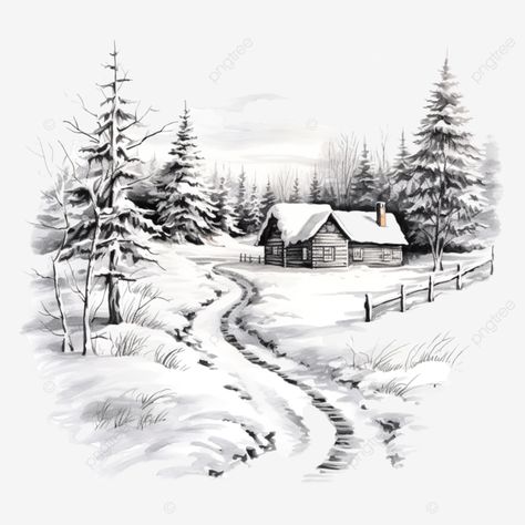 house in the winter forest sketch christmas house in the snow landscape illustration fir png Snow Landscape Drawing, Winter House Drawing, Winter Landscape Drawing, House In The Snow, Sketch Christmas, House In Snow, Forest Sketch, Drawing 101, Winter Drawings