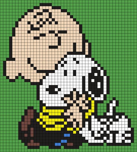 Charlie Brown And Snoopy (Square) Perler Bead Pattern / Bead Sprite Knitting Graphs, Snoopy Blanket, Graph Patterns, Square Grid, Perler Art, Pony Bead Patterns, Motifs Perler, Pixel Art Grid, Iron Beads