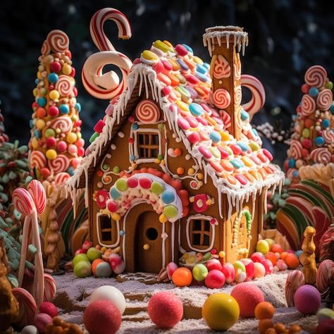 Casa de pan de jengibre con adornos de d... | Premium Photo #Freepik #photo #vacaciones #dulce #postre #sabroso Candy Gingerbread House, Hansel And Gretel House, Jul Diy, Sublimation Ideas Projects Inspiration, Gingerbread Crafts, Cartoon Character Tattoos, Craft Images, Christmas Decor Inspiration, Christmas Gingerbread House