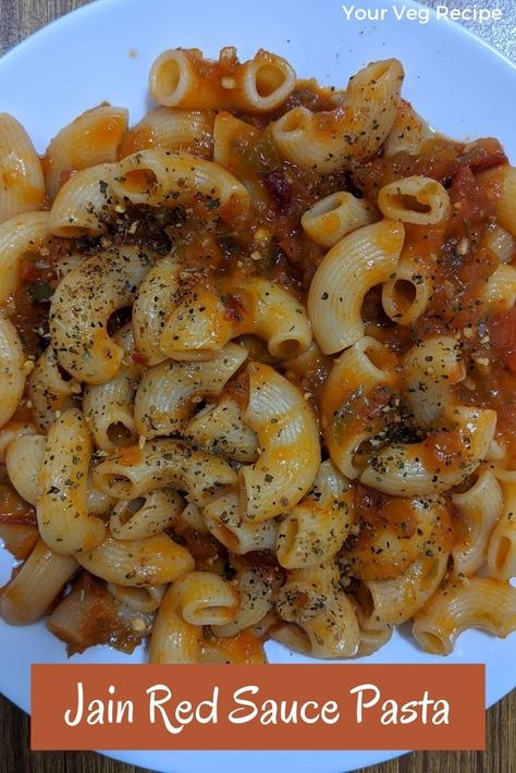 Jain Red Sauce Pasta is a super easy and delicious recipe that can be made for dinner.  This is Kids friendly pasta that will make them smile and enjoy their meal. #JainPasta #noonionnogarlic #JainFood #JainRecipes #Pasta #RedSaucePasta Jain Pasta Recipes, Pink Sauce Pasta Recipe, Red Sauce Pasta Recipe, Pink Sauce Pasta, Red Sauce Recipe, Red Pasta, Roasted Capsicum, Jain Recipes, Veg Recipe