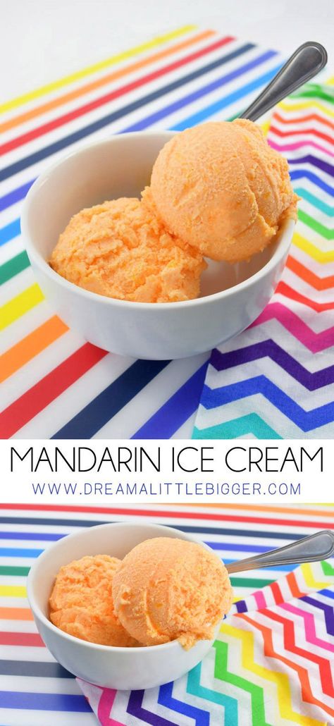 Sweet and creamy with a little bit of a tang, this mandarin orange ice cream doesn't require an ice cream machine and hits the spot on a hot summer day! Peach Frozen Yogurt, Mango Ice Cream Recipe, Orange Ice Cream, Peach Ice Cream, Mango Ice Cream, Homemade Ice Cream Recipes, Ice Cream Machine, Ice Cream Flavors, Frozen Fruit