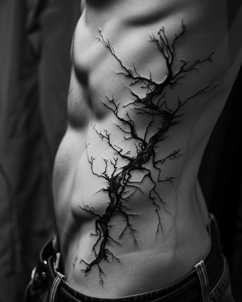 Thorn Back Tattoo, Lower Back Tree Tattoo, Creepy Spine Tattoos, Side Body Tattoos, Side Body Tattoo, Tree Roots Tattoo, Rib Tattoos For Guys, Roots Tattoo, Spinal Tattoo