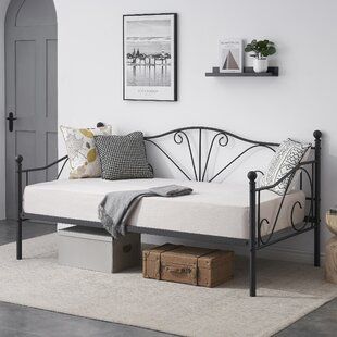 Lark Manor Echavarria Twin Daybed with Trundle | Wayfair Iron Bed Design, Wrought Iron Daybed, Iron Daybed, Daybed Trundle, Daybed Couch, Metal Daybed With Trundle, Trundle Bed With Storage, Trundle Bed Frame, Daybed Frame