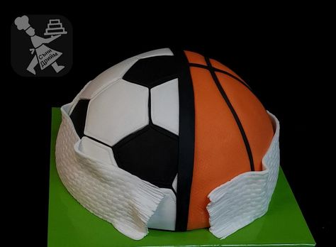 Basketball Football Cake, Basketball And Soccer Cake, 10th Birthday Cakes For Boys, Cake For Two, Soccer Cake, 10 Birthday Cake, Gravity Defying Cake, Basketball Cake, Birthday One