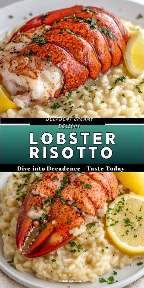 Join me in creating the ultimate comfort dish with my creamy lobster risotto! This decadent recipe features tender lobster over a rich, velvety risotto, perfect for impressing guests or enjoying a special night in. Dive into the flavors of the sea with fresh lemon and a hint of parsley for a dish that's as delightful as it is delicious! Risotto Recipes Lobster, Pre Cooked Lobster Recipes, Red Lobster Lobster Linguini Recipe, Lobster And Shrimp Recipes, Lobster Linguini Recipe, Shrimp And Lobster Recipes, Leftover Lobster Recipes, Risotto Lobster, Lobster Dinner Ideas