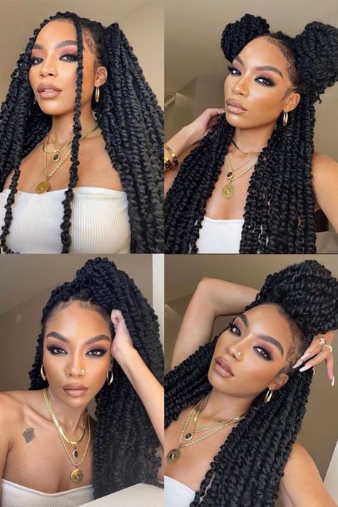 Styling Long Passion Twist, Styled Passion Twists, Cute Hairstyles To Do With Passion Twists, Different Passion Twist Styles, Long Curly Braids Hairstyles, Style For Passion Twist, Cute Hairstyles For Passion Twists, Styles For Passion Twist Braids, Protective Hairstyles That Last Long