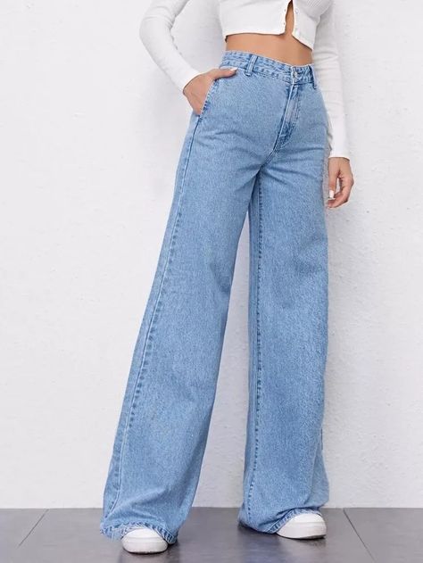 Wide Leg Jeans Outfit, High Wasted Jeans, Mode Hipster, Trendy Pants, Korean Casual Outfits, Cute Jeans, Waist Jeans, Really Cute Outfits, Girls Fashion Clothes