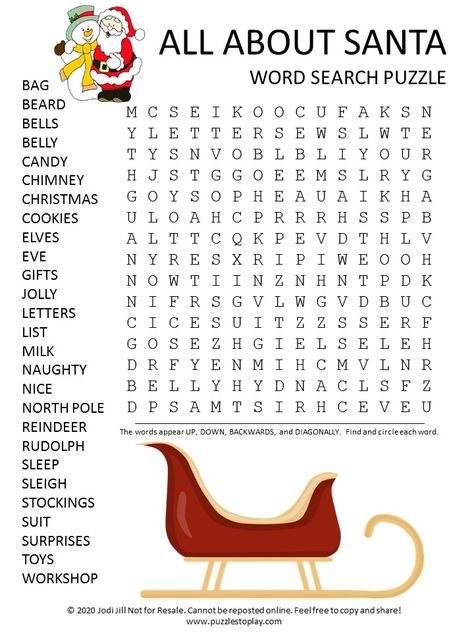 Santa Word Search Puzzle Christmas Word Search Free Printable For Kids, Christmas Wordsearches, Christmas Crosswords, Christmas Crossword Puzzles, Christmas Word Search Printable, Christmas Homeschool, Christmas Crossword, Free Word Search Puzzles, Free Word Search