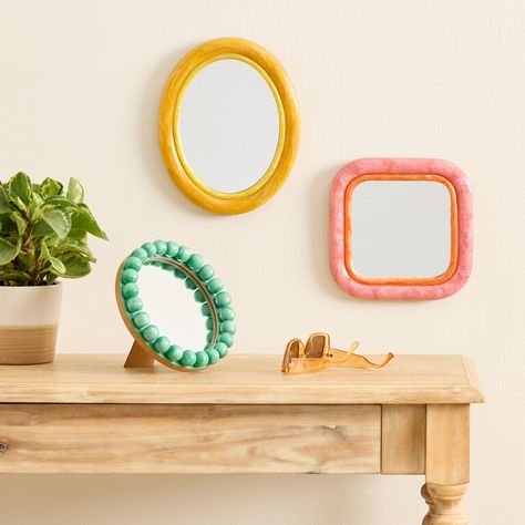 Square Pink Retro Mini Wall Mirror - World Market Fun Kids Bathroom Mirror, Nursery Mirrors, Parlor Ideas, Fun Kids Bathroom, Nursery Mirror, Mirror Collection, Small Mirror, Mini Wall, Pink Retro