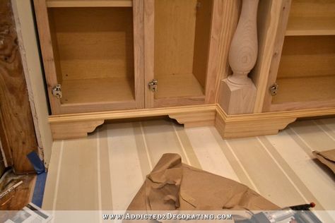 DIY Decorative Feet For Stock Cabinets Renovation Budget, Stock Cabinets, Plywood Cabinets, Kitchen Cabinets Makeover, Furniture Feet, Built In Cabinets, Diy Cabinets, Cabinet Decor, Furniture Kitchen