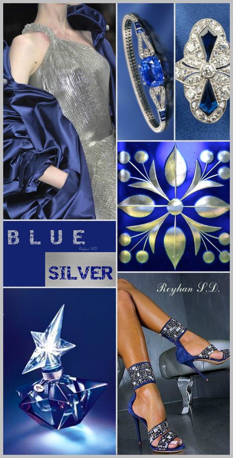 '' Blue & Silver '' by Reyhan S.D. Silver Colour Combination, Silver Color Scheme, Paint Color Schemes, Color Collage, Silver Colour, Colour Board, Colour Combination, Colour Schemes, Pantone Color