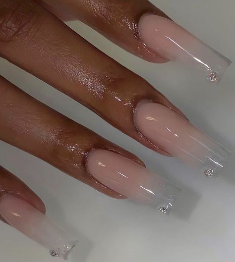 Translucent Nails Acrylic, Clear Transparent Acrylic Nails, Think French Tip Nails, Clear Tip Nails Designs, Clean Nails Acrylic, Transparent Acrylic Nails, Classy Long Nails, Clear Acrylic Nails With Design, Black French Tip Nail