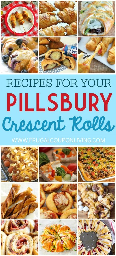 Pillsbury Crescent Rolls Recipes - Crescent Roll Ideas for Entrees, Snacks, Appetizers, Desserts and More #FrugalCouponLiving #pillsbury #pillsburycrescentrolls #crescentrolls #recipes #pillsburyrecipes #appetizers #entrees #snack Crescent Roll Ideas, Crescent Rolls Recipes, Breakfast Pizza Crescent Roll, Crescent Dough Recipes, Pillsbury Biscuit Recipes, Pillsbury Crescent Recipes, Pillsbury Crescent Roll Recipes, Pilsbury Recipes, Crescent Roll Recipes Dinner