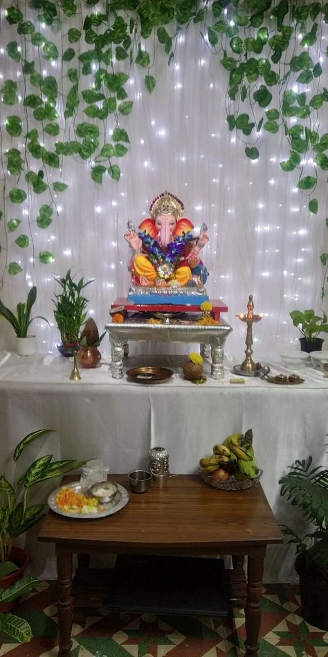 Ganpati decoration in 2022 | Ganpati decoration design, Ganpati decoration theme, Mandir decoration Ganpati Decoration At Home Background, Bappa Decoration, Gauri Decoration, Flower Decoration For Ganpati, Gauri Ganpati, Eco Friendly Ganpati Decoration, Puja Decoration, Ganpati Decoration Theme, Ganpati Decor