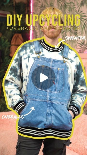 How to upcycle overalls and sweatshirts. The upcycling sewing project is a great way to revitalize old sweaters and overalls by combining... | Instagram Upcycle Overalls, Remake Clothes Refashioning, Upcycling Recycling, Remake Clothes, Overalls And Sweater, Upcycling Diy, Upcycle Sweatshirt, Old Sweater, Upcycled Fashion