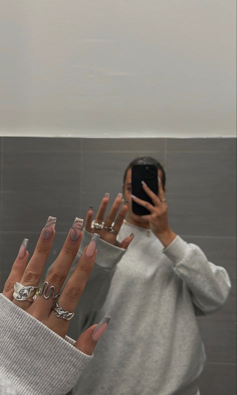 Nails Gorpcore, Clear Grey Nails, Gorpcore Nail, Small Tats, Gray Nails, Quiet Life, Short Nail Designs, Girls Nails, Aesthetic Photos