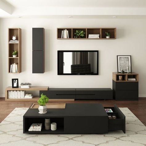 Tv Rack Minimalist, Tv Stand Decor Living Room, Tv Wall Ideas, Tv Rack, Sitting Room Design, Living Room Wall Units, Tv Stand Designs, Minimalist Living Room Design, Wall Tv Unit Design