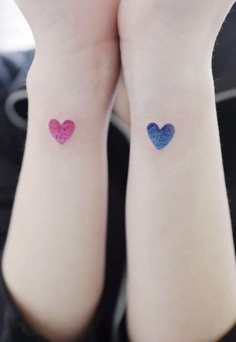 Blue Heart Tattoo, Pink Heart Tattoo, Hand Heart Tattoo, Watercolor Heart Tattoos, Little Heart Tattoos, Heart Tattoos, Geometric Tattoos, Mother Tattoos, Friendship Tattoos