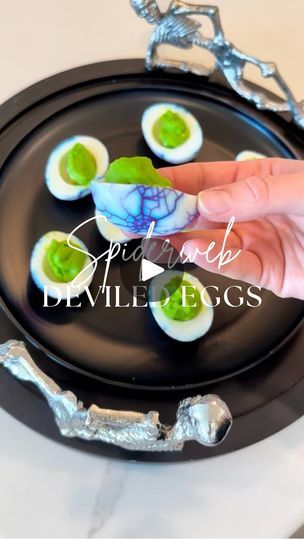 254K reactions · 25K shares | Would you dare to eat these?! 🕷️🕸️🥚

Spiderweb Deviled Eggs! 

Ingredients: 
- 4 hard boiled eggs, shells on 
- 3 Tablespoons mayonnaise
- 1 Tablespoon Dijon mustard 
- Purple food coloring 
- Green food coloring
- Salt & pepper to taste 

Directions:
1. Using the back of a spoon, crack the shells of the hard boiled eggs. Do not remove the shell!! 
2. Put the cracked eggs in a ziplock bag. Mix in 1 cup of water with a generous amount of purple food coloring. Refrigerate for at least 2 hours, or overnight for a stronger color. 
3. Combine the egg yolks, mayonnaise, Dijon mustard, green food coloring, salt and pepper in a bowl. 
4. Pipe the green yolk mixture into the egg whites. Enjoy! 

•
•
•
•
•

#spiderwebdeviledeggs #halloweendeviledeggs #deviledeggsreci Spooky Foods, Halloween Deviled Eggs, Halloween Buffet, Holiday Meal Planning, Quick Cookies Recipes, Purple Food Coloring, Frozen Pumpkin, Purple Food, Easy Halloween Food