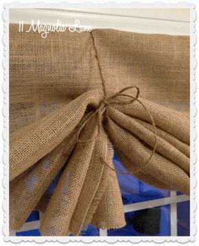 Burlap Window Treatments, Kitchen Window Valances, Burlap Valance, Window Valances, Above The Sink, Burlap Projects, No Sew Curtains, Burlap Curtains, Diy Burlap