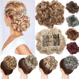 Large Tousled Messy Bun Hair Piece Scrunchie Pony Tail Hair Extensions Natural - Walmart.com Hair Bun Easy, Curly Hair Bun, Bun Easy, Ponytail Scrunchie, Stretch Hair, Messy Curly Hair, Curly Bun Hairstyles, Stable Design, Hair Extensions Clip