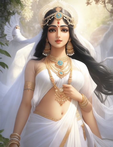 Urvashi Apsara, Royal Dresses Queens Fantasy, Birthday Krishna, Radhakrishna Painting, Indian Cartoon, माता रानी, Saraswati Photo, Happy Navratri Images, Navratri Images