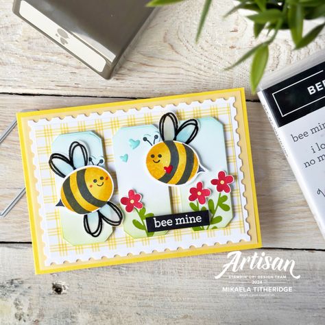 Artisan Design Team - Bee My Valentine - The Crafty oINK Pen Bee Valentines Cards, 2024 Card, Bee My Valentine, Bee Mine Valentine, Bee Valentine, Star Tutorial, Valentine Cards Handmade, Bee Cards, Bee Mine