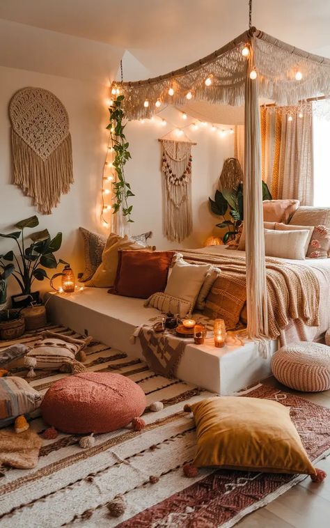 10 Boho Bedroom Ideas for a Dreamy and Relaxed Retreat 6 Desert Boho Bedroom Ideas, Boho Bedroom Western, Aesthetic Boho Room Decor, Boho King Bedroom Ideas, Bedroom Ideas For Small Rooms Boho, Cozy Bedroom Corner Ideas, Boho Loft Bedroom, Boho Loft Bed, Boho Bed Ideas