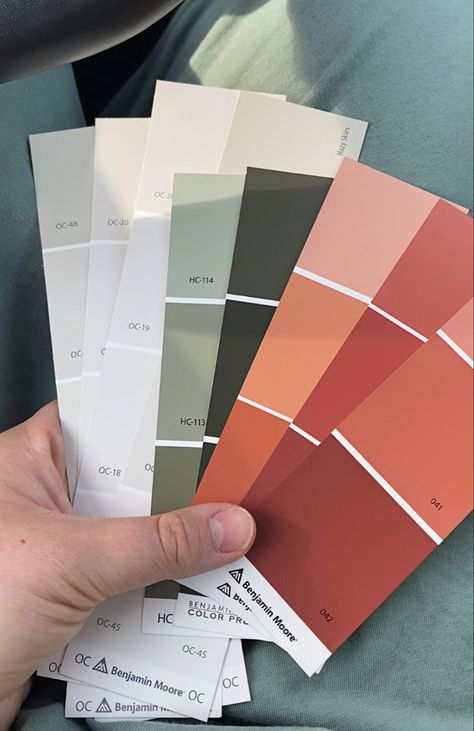 paint color swatches, earthy tones, earth tones, paint Baked Terracotta Paint, Benjamin Moore Terracotta, Terracotta Paint, Earthy Color Palette, Benjamin Moore Paint, White Doves, Interior Paint Colors, Brick Fireplace, Benjamin Moore