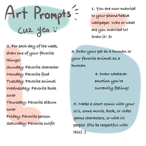 hopefully these will help you with your art block or whateva 😌😊 #artprompts #artblock #drawingideas Art Reference Board, How To Get Over Art Block, Art Ideas For Art Block, How To Get Out Of Art Block, Artblock Help Ideas, Art Block Help, Artblock Help, Art Block Inspiration, Art Block Ideas