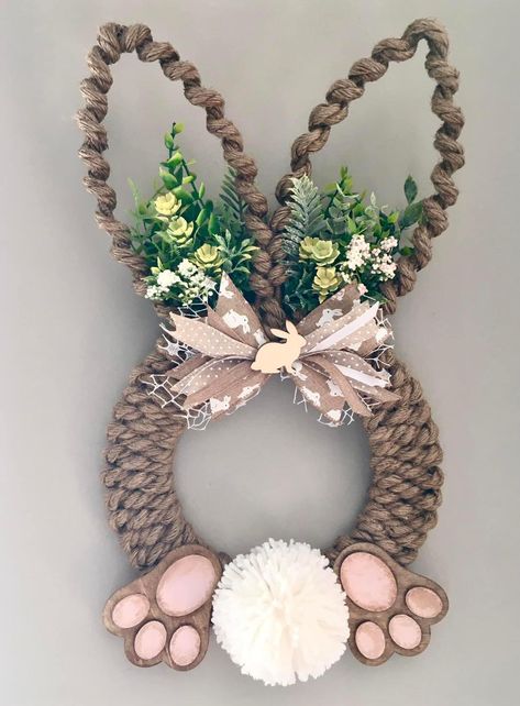 Bunny Wreath Diy, Easter Crafts Dollar Store, Easter Spring Wreath, Easter Wreath Diy, Easter Craft Decorations, Craft Christmas, Spring Easter Crafts, Easter Bunny Crafts, Easter Bunny Wreath