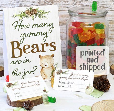 Woodland Baby Shower Game, Baby Shower Ideas For Girls Themes, Baby Shower Games For Large Groups, Jar Games, Candy Guessing Game, Woodland Baby Shower Decorations, Baby Shower Party Games, Woodland Bear, Baby Shower Woodland Theme