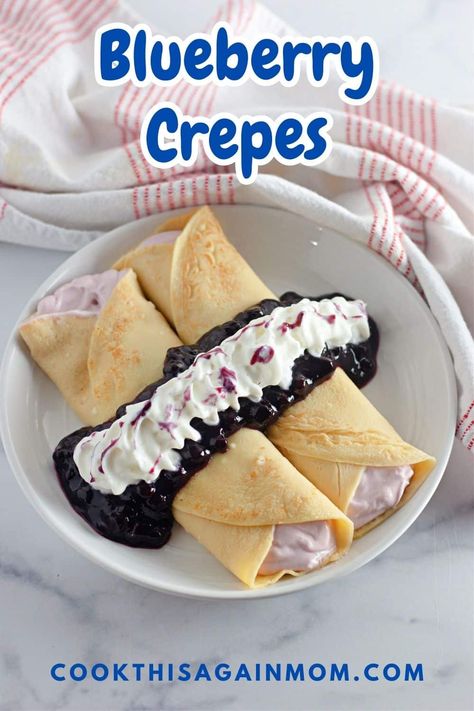 Indulge in the heavenly combination of delicate crepes with a yogurt cream cheese filling, and luscious blueberry sauce in this easy-to-follow recipe. Crepes Recipe Easy Filling, Blueberry Filling Recipe, Crepes Recipe Easy, Recipe For Crepes, Blueberry Crepes, Yogurt Cream Cheese, Blueberry Filling, Blueberry Yogurt, Blueberry Sauce