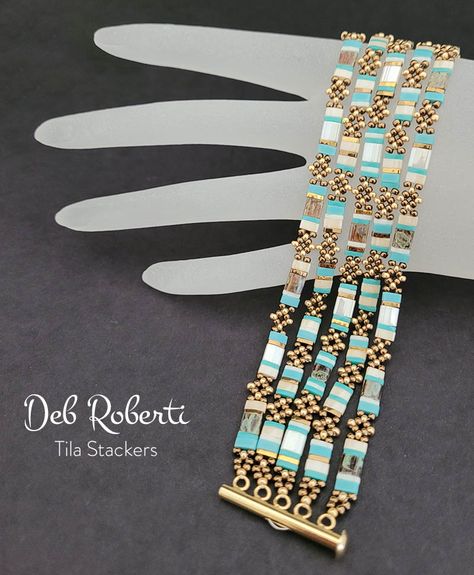 Deb Roberti's Tila Stackers Bracelet Hand Beaded Jewelry, Beaded Designs, Dane Puppies, Beading Needles, Beaded Bracelet Patterns, Beaded Cuff, Bead Bracelets, Seed Bead Bracelets, Bead Patterns