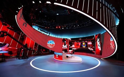 Tencent Sports NBA Broadcast Set Design Gallery Set Design Talk Show, Astronomy Exhibition, Talk Show Set Design, News Set Design, Exhibit Design Inspiration, Tv Set Design, Tv Studio, Virtual Studio, Sports Event