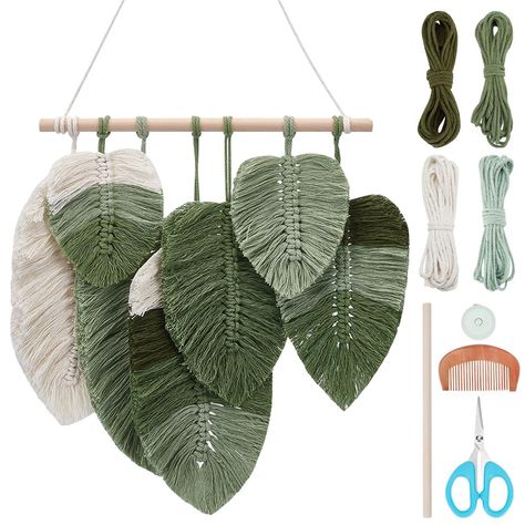 PRICES MAY VARY. Package Includes: There are 30cm wooden stick, cotton cord in 4 colors totaling 60m/196.85ft, and other tools packed in a box. Bohemian Style: Our macrame feather wall hanging is classic Bohemian style designed that it is a true work of art that would brighten up your room, bring out vintage and bring happiness and luck to your home. Friendly for Beginners: There is a clear and easy to understand instruction included in this kit, so that it is easy to make, perfect for beginners Feather Wall Hanging Diy, Macrame Leaf Wall Hanging, Leaf Wall Hanging, Bohemian Style Design, Macrame Feather Wall Hanging, Macrame Leaf, Feather Wall Hanging, Hanging Diy, Feather Flags